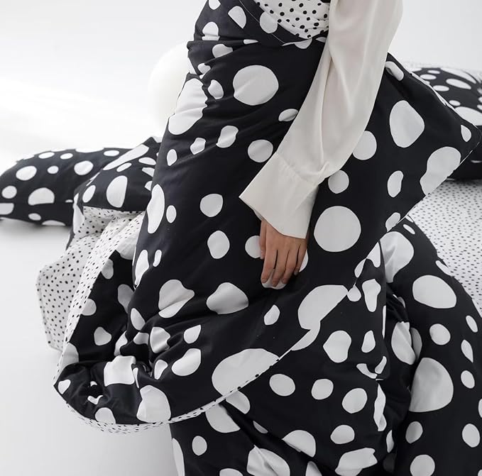 White Polka Dots Comforter California King Black White Dots Print Reversible Gingham Cal King Bedding Comforter Set Boys Girls Black White Bed Sets Soft 3Pcs Cal King Comforter Sets
