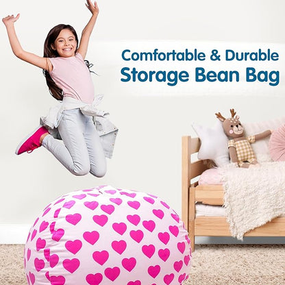 Lukeight Stuffed Animal Storage Bean Bag Chair Cover for Kids, Zipper Beanbag Chair Cover for Organizing Toddler & Kids' Rooms Plush Toys (Heart Velvet, X-Large)