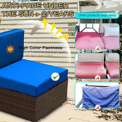 ClawsCover 14Pack Outdoor Patio Seat and Back Cushions Replacement Covers Fit for 7Pieces 6-Seater Wicker Rattan Sectional Couch Chair Furniture Set,Royal Blue-Include Cover Only (Small)