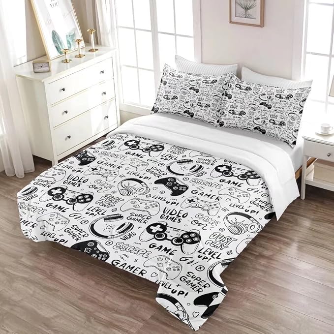 Gaming Comforter for Boys Teens,Game Bedding Sets Twin,Kids Gamer Comforter Set,Video Game Bedroom Decor,Gamepad Controller Duvet Insert All Season 3 Piece 1 Comforter and 2 Pillowcases