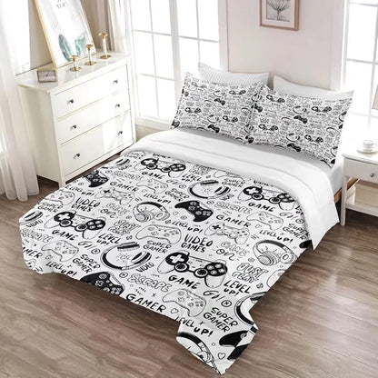 Gaming Comforter for Boys Teens,Game Bedding Sets Full,Kids Gamer Comforter Set,Video Game Bedroom Decor,Gamepad Controller Duvet Insert All Season 3 Piece 1 Comforter and 2 Pillowcases