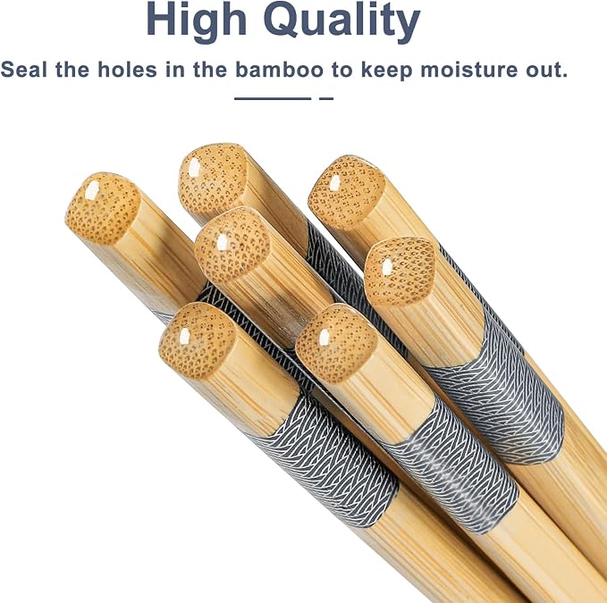 10Pairs Bamboo Chopsticks Reusable | Dishwasher Safe | Non slip | Chinese -（9.45in）