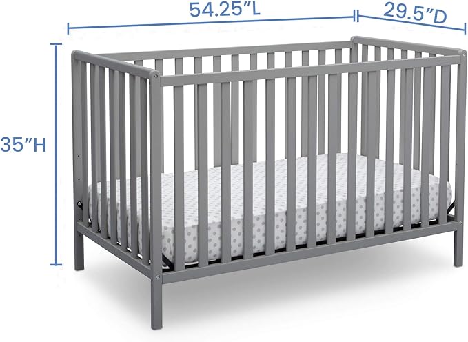 Delta Children Heartland 4-in-1 Convertible Crib Infant Changing Table with Pad + Serta Perfect Start Crib Mattress, Grey