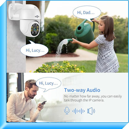 Hiseeu 2K 3MP PTZ Security Camera Outdoor,WiFi Camera, Auto Tracking&Light Alarm Floodlight & Color Night Vision,Two-Way Audio, Plug-in Cable,Compatible Wireless Camera System