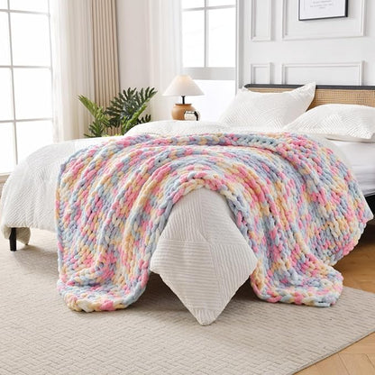 Ultra Soft Chunky Knit Blanket Throw -50x60 Hand Knitted Warm Chenille Throw Blanket, Home Decor Soft Thick Yarn Cable Knit Blanket Breathable Fleece Banket Christmas for Couch Bed Sofa Best GIF