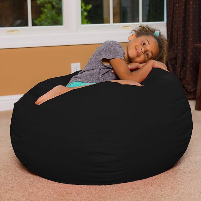 Posh Creations Bean Bag Chair for Kids, Teens, and Adults Includes Removable and Machine Washable Cover, Solid Black, 38in - Large