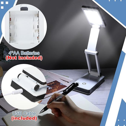 6 Pcs Foldable LED Desk Lamp with USB 3 Adjustable Brightness Portable Rechargeable Light Folding 240 Lumens Touch Control Table Lamp for Travel Reading Home Office, Battery and USB Powered
