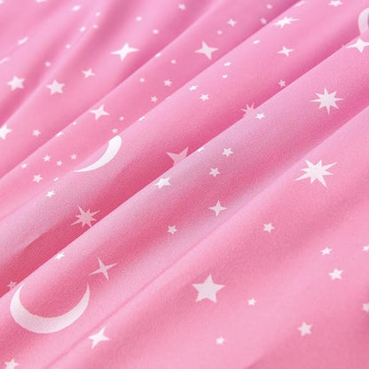 URBONUR 6 Pieces Twin Comforter Set for Girls Moon Star Printed Bedding Set on Gradient Pink Purple Blue, Soft Microfiber All Season Bed Sets for Kids Teen (Twin Size, 6PCS)
