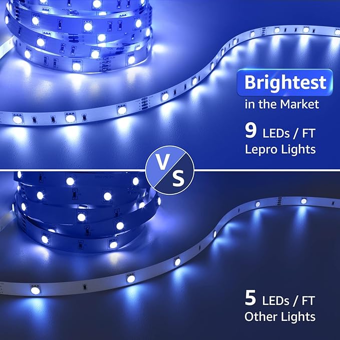 Lepro RGB LED Light Strips 32.8ft, Christmas Decorations, 5050 LED Color Changing Tape Light with 44 Key Remote and 12V Power Supply for Bedroom, TV Backlight, Kitchen, Bar