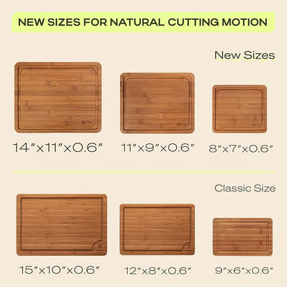 ROYAL CRAFT WOOD Wooden Cutting Boards for Kitchen Meal Prep & Serving - Bamboo Non Toxic Cutting Board Set with Deep Juice Groove Side Handles - Charcuterie & Chopping Butcher Block for Meat (3 Pcs)
