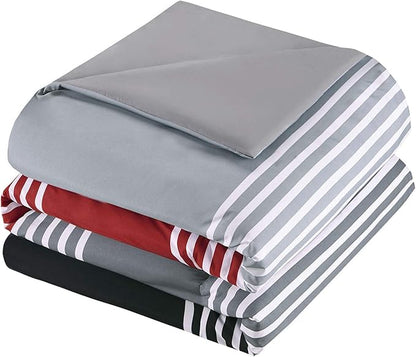 Comfort Spaces Twin XL Comforter Sets with Sheets - Bed in a Bag 6 Pieces Teen Bedding Sets Twin XL, Red and Grey Stripes Bedding Twin XL, College Twin XL Bed Set with 2 Side Pockets Bedroom Organizer