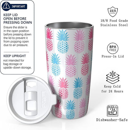 TILUCK 20 oz Insulated Coffee Tumbler with BPA-Free Lid | Travel Coffee Mug, Dishwasher Safe, Cup Holder Friendly, Double-Wall Vacuum Insulation for Hot & Cold Drinks,Pineapple