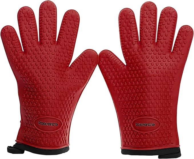 KITCHEN PERFECTION Silicone Smoker BBQ Gloves - Heat Resistant Oven Mitts | Waterproof, 5-Finger Design For A Better Grip, for Pitmasters, Meat Smoking, Grilling, Cooking, Frying Turkey | Grill Gift