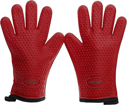 KITCHEN PERFECTION Silicone Smoker BBQ Gloves - Heat Resistant Oven Mitts | Waterproof, 5-Finger Design For A Better Grip, for Pitmasters, Meat Smoking, Grilling, Cooking, Frying Turkey | Grill Gift