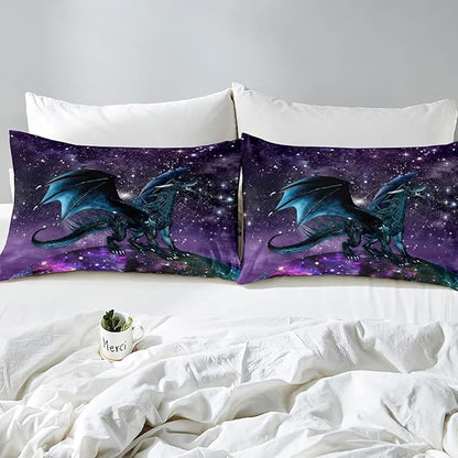 Erosebridal Dragon Bedding Set Purple Nebula Comforter Set King Size Mysterious Outer Space Duvet Set Trippy Bedding Set for Kids Boys Girls Teens Room Decor, Safari Wildlife Animals Quilt Set
