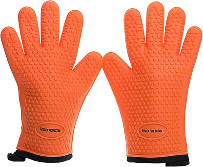 Kitchen perfection XL Silicone Smoker BBQ Gloves -Heat Resistant Oven Mitts | Waterproof, 5-Finger Design For A Better Grip, for Pitmasters, Meat Smoking, Grilling, Cooking, Frying Turkey | Grill Gift