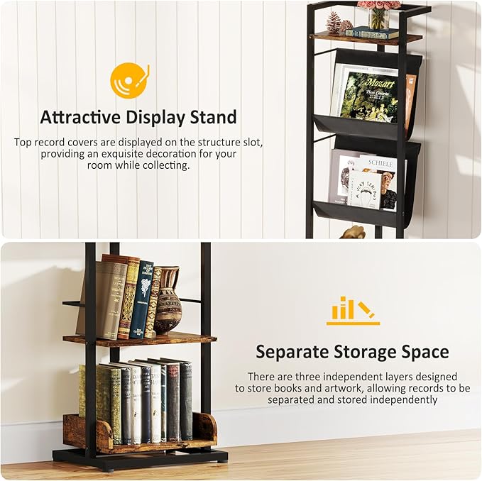 Bookshelf 5-Tier Book shelf: Tall Narrow Bookshelf Bookcase, Industrial Modern Sturdy Display Bookshelves for Small Spaces, Rustic Brown