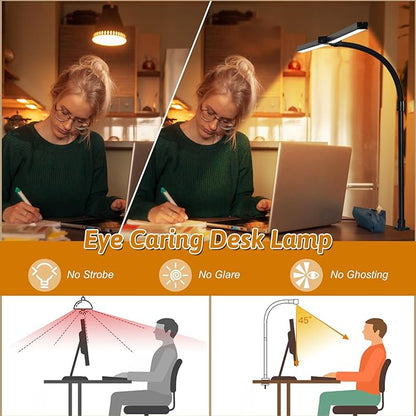 Double Head LED Desk Lamp with Anti-Glare Cover Computer Desk Lamp for Home Office 24W Brightest Desk Light Office Lamp for Workbench Drafting Architect Reading with Remote Control