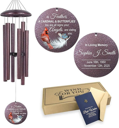 ASTARIN Custom Cardinal Wind Chimes for Loss of Lover Mom Dad, Butterfly Wind Chime Memorial Sympathy Gifts for Remembrance, Windchimes in Memory of a Loved One