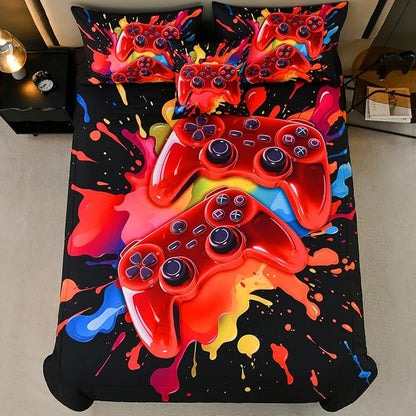 Gamer Comforter Set for Boys Kids, 6 Pcs Bed in a Bag Game Controller Boys Bediing Set Twin Size for All Season
