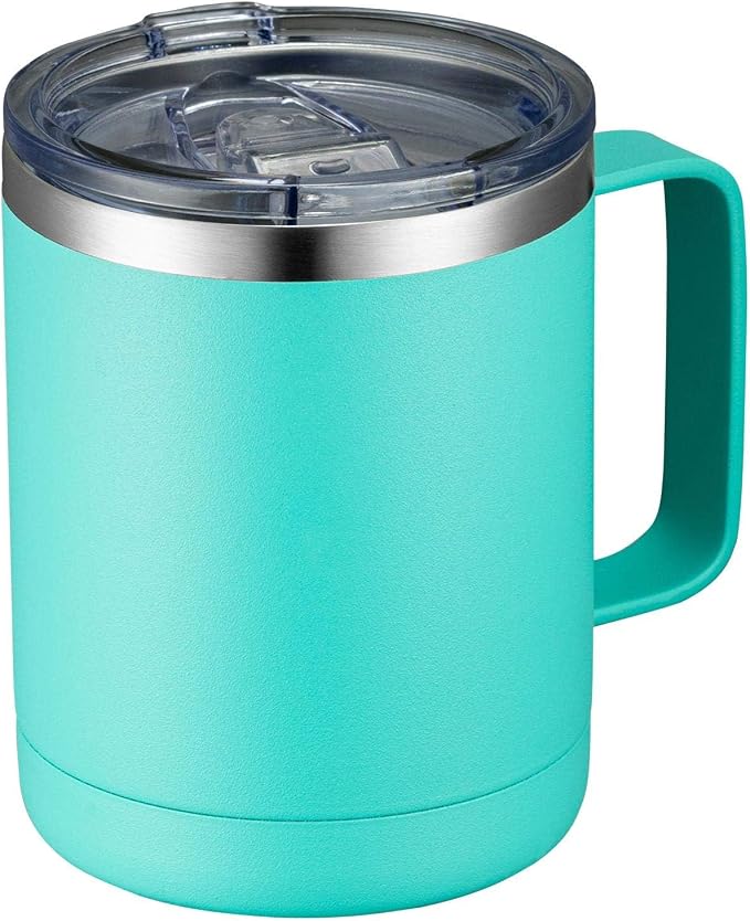 MEWAY 12oz Coffee Mug With Handle and Sliding Lid,Stainless Steel Travel Tumbler Cup with Handle,Double Wall Vacuum Insulated Camping Cup for Hot & Cold Drinks Tea (Light Green,Set of 1