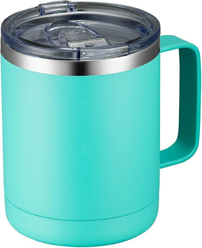 MEWAY 12oz Coffee Mug With Handle and Sliding Lid,Stainless Steel Travel Tumbler Cup with Handle,Double Wall Vacuum Insulated Camping Cup for Hot & Cold Drinks Tea (Light Green,Set of 1