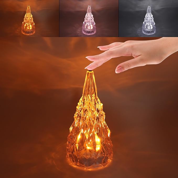 Iceberg Shape Crystal Lamp Table Night Light, Amber Yellow White 3 Colors Touch Control USB Rechargeable Small Bedside Lights Lovely Gifts for Home Bedroom Decor