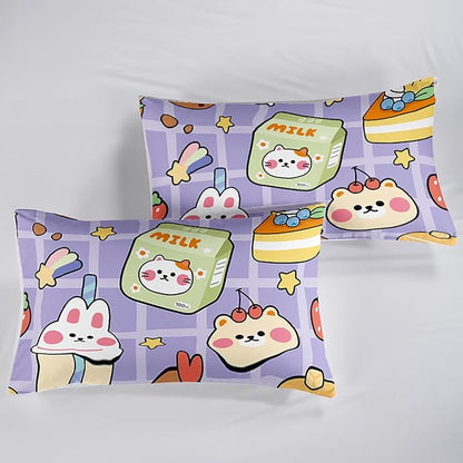 Kawaii Bear Comforter Set for Kids Teens Girls Women,Purple Bear Kids Comforter,1 Comforter with 2 Pillowcase, Microfiber 3 Piece Bedding Set,for All Seasons(Purple，Twin Size)