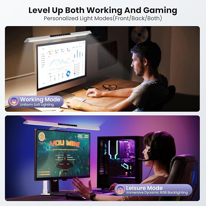 LED Desk Lamp with RGB Backlight, 24W Ultra Bright Architect Workbench Desk Lamps, 60" Timer, 25 Lighting Modes,Eye Protection Clamp Light for Home Office Gaming Reading Working(White)