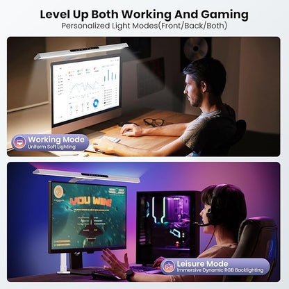 LED Desk Lamp with RGB Backlight, 24W Ultra Bright Architect Workbench Desk Lamps, 60" Timer, 25 Lighting Modes,Eye Protection Clamp Light for Home Office Gaming Reading Working(White)