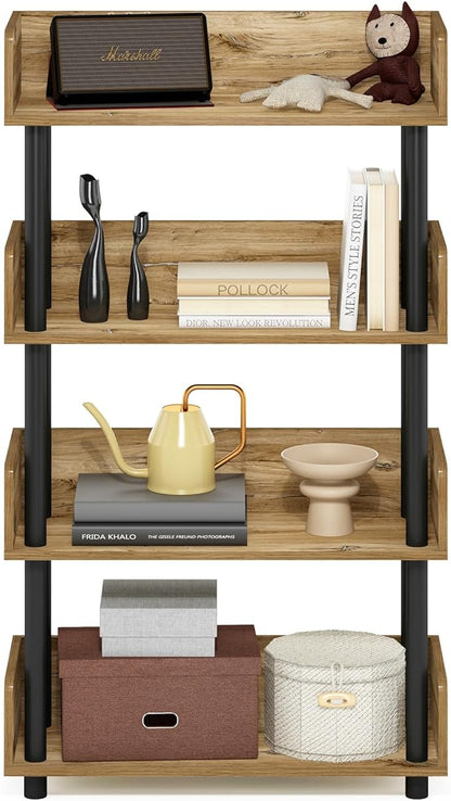 Furinno Turn-N-Tube 4-Tier Toolless Display Rack, Flagstaff Oak/Black