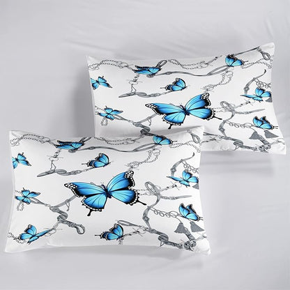 CVHOUSE Butterfly Bedding Set,Butterfly Comforter Queen,Butterfly Comforter Set for Girls Kids Teens,Butterflies Quilt Set with 1 Comforter and 2 Pillow Cases- 3 Piece