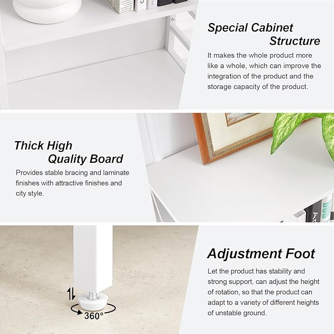 HOMISSUE Bookshelf, 6-Tier Tall Bookshelf, Rustic Wood Metal Bookshelves and Bookcases, Freestanding Open Bookshelf, Industrial Bookcase for Home Office, Living Room and Bedroom, White