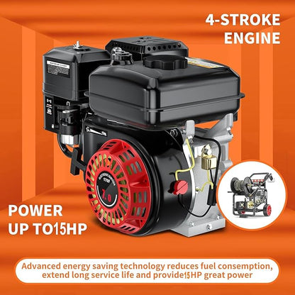 4400PSI Gas Pressure Washer with Hose Reel, 4 GPM, One-Button Electric Start 420CC 15HP Commercial Pressure Washer with 50FT 3/8" Hose, Spray Gun & Wand, 5 Quick Connect Nozzles