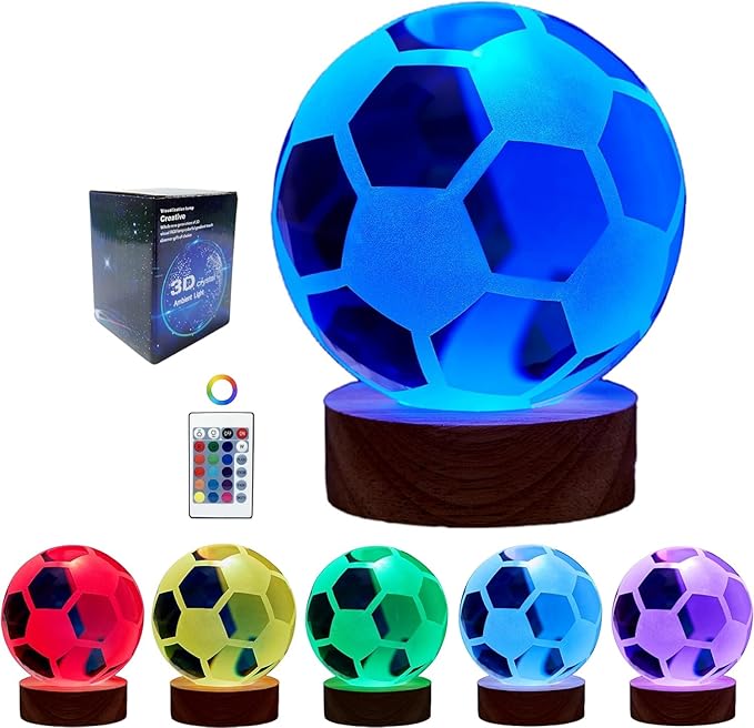 Large 3D Soccer Ball Night Light, Soccer Lamp 16 Color Changing with Remote Control for Bedroom Decor, Cool Desk Decor Gift for Teens Boys, Football