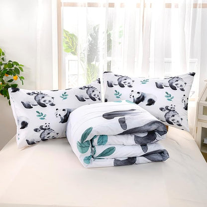 CVHOUSE Panda Bedding Set,Panda Comforter King,Cute Panda Comforter Set for Girls Kids Teens,Kawaii Panda Quilt Set with 1 Comforter and 2 Pillow Cases- 3 Piece