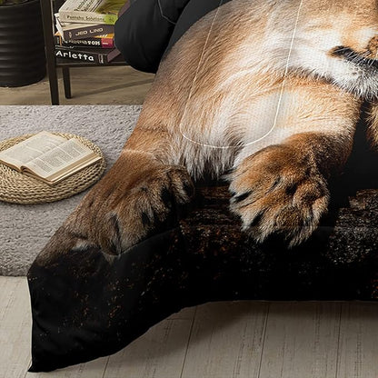 Bodhi Lover Couple Lion Comforter Set Full Soft Microfiber Lion Bedding Set Full Size Animal Comforter Set with Pillowcases,1 Comforter+2 Pillow Shams #4004