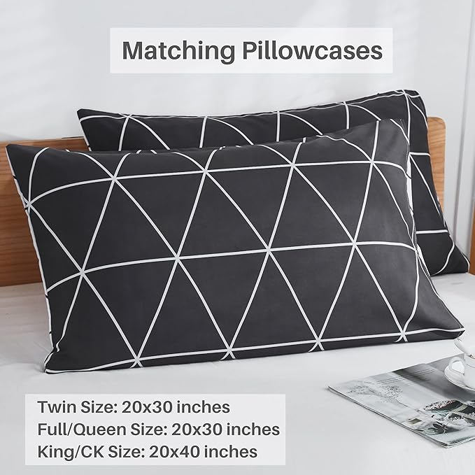 Black & White Comforter Bed in a Bag Queen for Kids Adults, 3Pcs Reversible Geometric Bedding Set with 2 Pillow Shams for All Seasons (Queen,90x90inches)