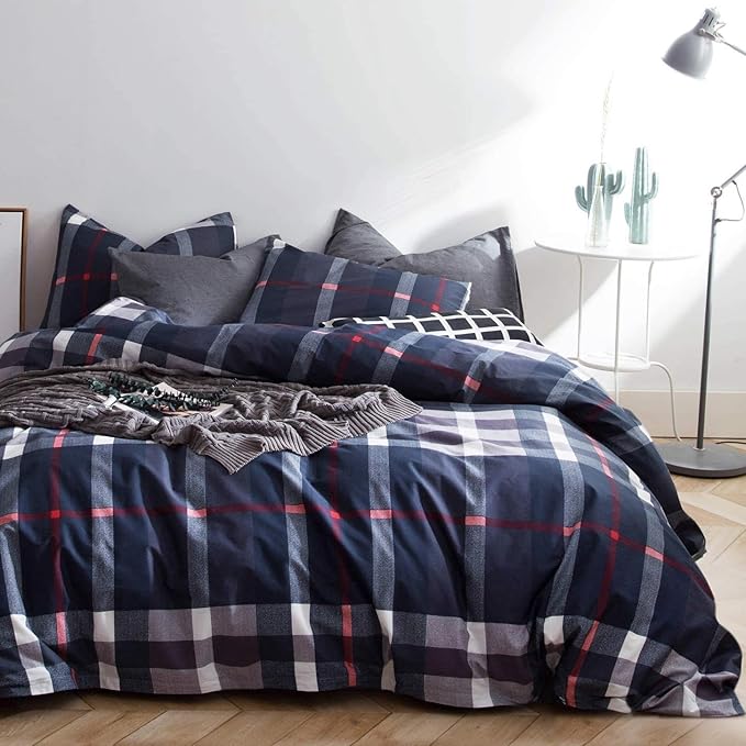 Navy Plaid Comforter Set Twin Multicolor Checkered Bedding Quilt Set Navy Blue Tartan Grid Comforter Striped for Women Teens Adult Navy Checkered Comforter