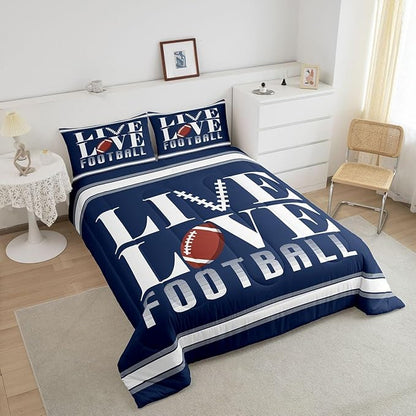 Rugby Sports Bedding Set Full Size Football Comforter Set for Kids Boys Girls Decor Soccer Ball Game Comforter Microfiber American Football Player Duvet Set Bedroom Quilt Set