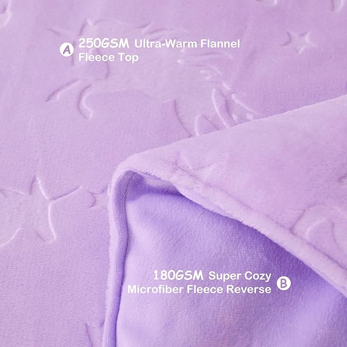 Mooreeke Twin Kids Comforter Bed Set, Embossed Plush Fleece Soft & Warm 2 Piece Bed in A Bag with Shams, Velour Velvet Purple Unicorn Girls Kids Bedding Set, Fluffy Fuzzy Polar Cozy and Stylish