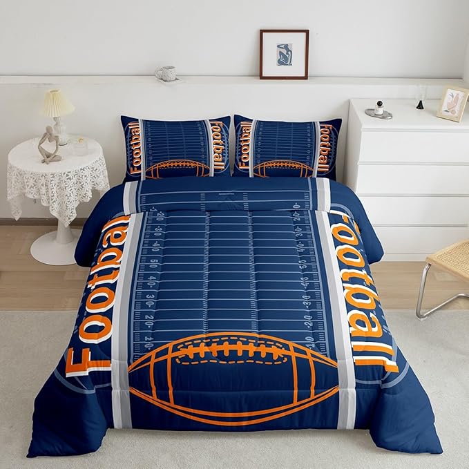Feelyou Football Bedding Set Twin Size Sports Comforter Set for Kids Boys Girls Decor Soccer Ball Game Comforter Microfiber American Football Duvet Set Bedroom Quilt Set