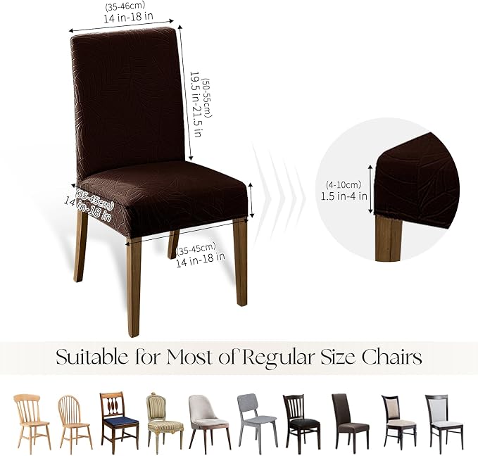 MOSAYT 100% Waterproof Dining Room Chair Covers Set of 4, Super Fit Stretch Jacquard Parson Chairs Slipcovers Removable Washable Chair Seat Protectors for Home, Kitchen, Banquet (Chocolate)