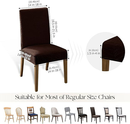 MOSAYT 100% Waterproof Dining Room Chair Covers Set of 4, Super Fit Stretch Jacquard Parson Chairs Slipcovers Removable Washable Chair Seat Protectors for Home, Kitchen, Banquet (Chocolate)