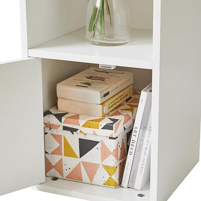 IBUYKE 6 Tier Tall Narrow Bookcase, Modern White Corner Bookcase with Doors Storage,Cube Media Tower Rack,Cabinet,Floor Standing Display Storage Shelves for Small Spaces,for Home Office White UWBC001W