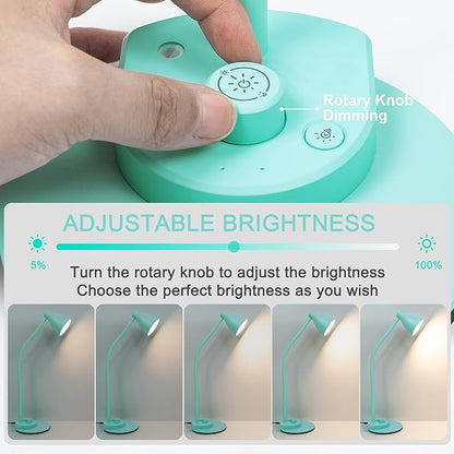 BOHON LED Desk Lamp with USB Charging Port, 3 Color Modes Fully Dimmable Reading Lamp, Auto Dimming Task Lamp, Flexible Gooseneck Table Light for Office Dorm Bedside, Adapter Include, Teal