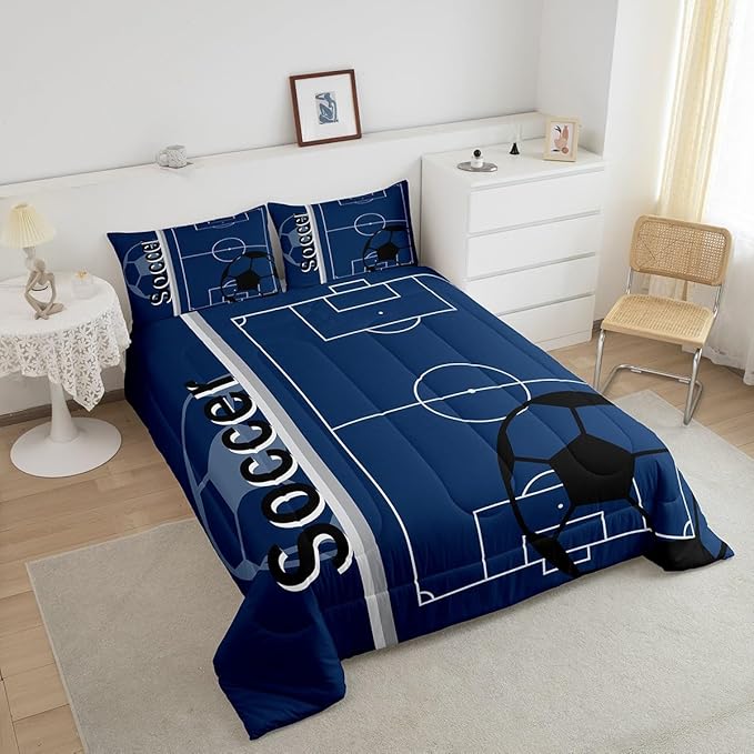 Feelyou Kids Football Comforter Set Queen Size Rugby Sports Bedding Set for Boys Girls Teens Bedroom Decor Soccer Ball Game Comforter Football Lover Duvet Set with 2 Pillow Case