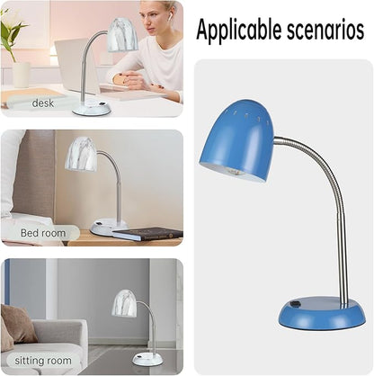 Eye-Caring Table Lamp of Simple Designs Home E26 Led Screw Basic Metal Desk Lamp with Flexible Gooseneck Hose Neck Study Lamp for Bedroom Office Living Room Convenient On/Off Switch (Light Blue)