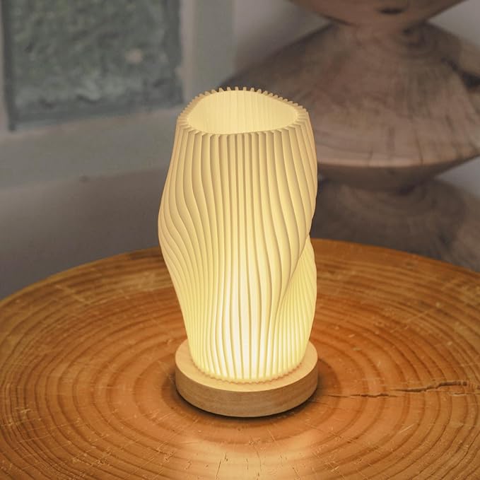 Bedside Lamps for Bedroom Nightstand Lamp,Vintage Style Striped Small Night Light Lamp,Gold Mini Modern Lamp with Woodbase,Gold Mini Table Lamp LED Lights for Living Room,Dorm,Kids Room,Office