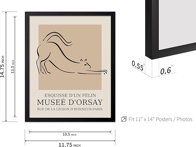 Poster Master Vintage Poster - Retro Minimalist Print - Gift for Artist, Housewarming - Cat, Line Drawing, Sketch, Abstract - Wall Decor for Living Room, Bedroom, 11x14 Black Framed